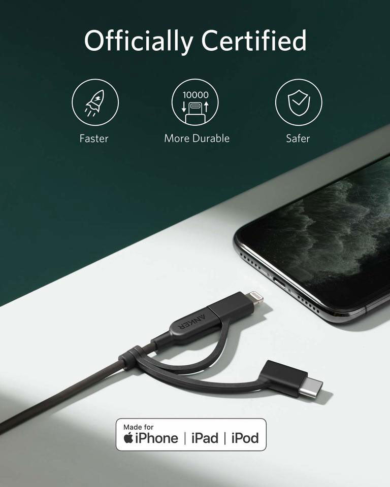Anker PowerLine II 3-in-1 Cable - 0.9m/3ft, Storage & Data Transfer Cables, Anker, Telephone Market - telephone-market.com