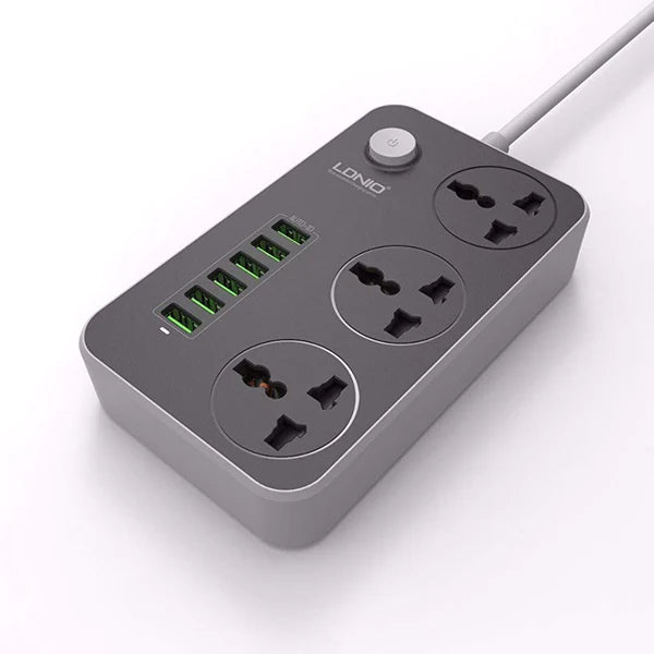 LDNIO Power Strip with 3 Universal Plug and 6 USB Port, Power Adapters & Chargers, LDNIO, Telephone Market - telephone-market.com