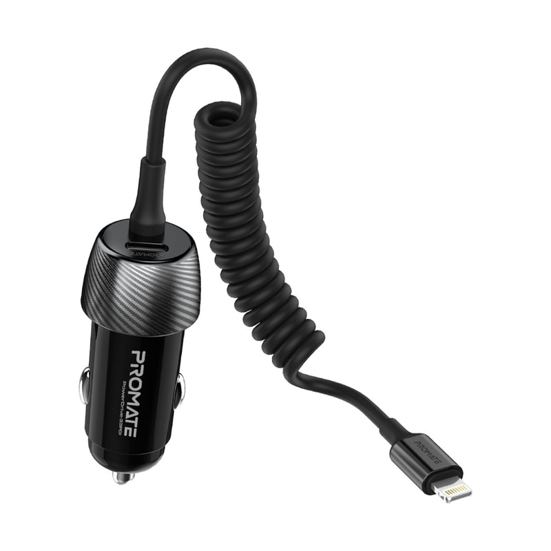 Promate Car Charger 33W with Lightning Connector Cable - Black, Power Adapters & Chargers, Promate, Telephone Market - telephone-market.com
