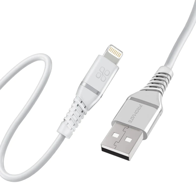 Promate PowerLine Ci120 USB-A to Apple Lightning 1.2m - White, Storage & Data Transfer Cables, Promate, Telephone Market - telephone-market.com