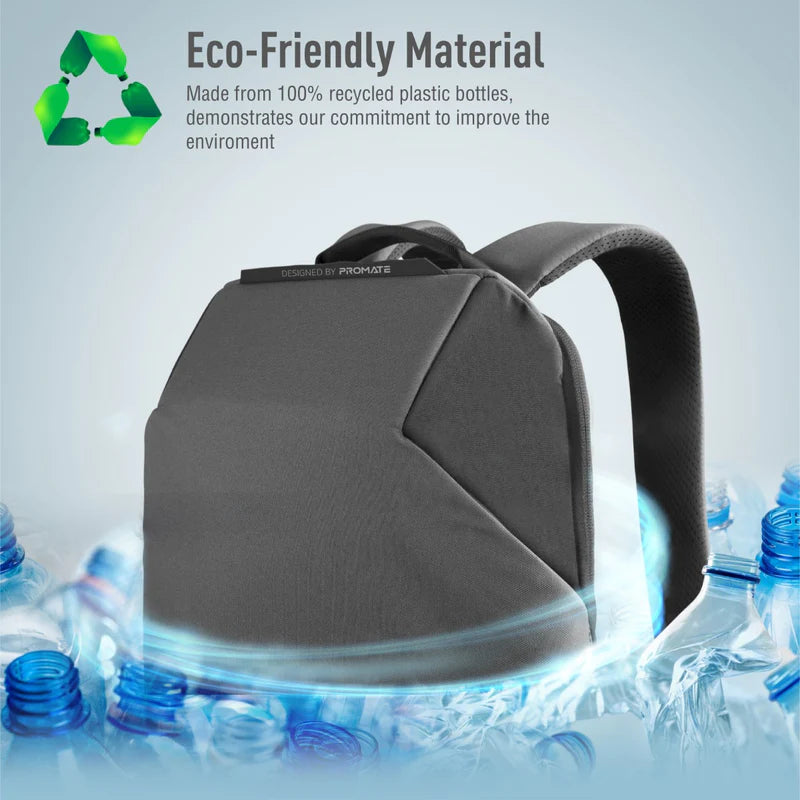 Promate Travel Backpack Urban Styled EcoPakt™ 15.6 inch - Grey - Telephone Market