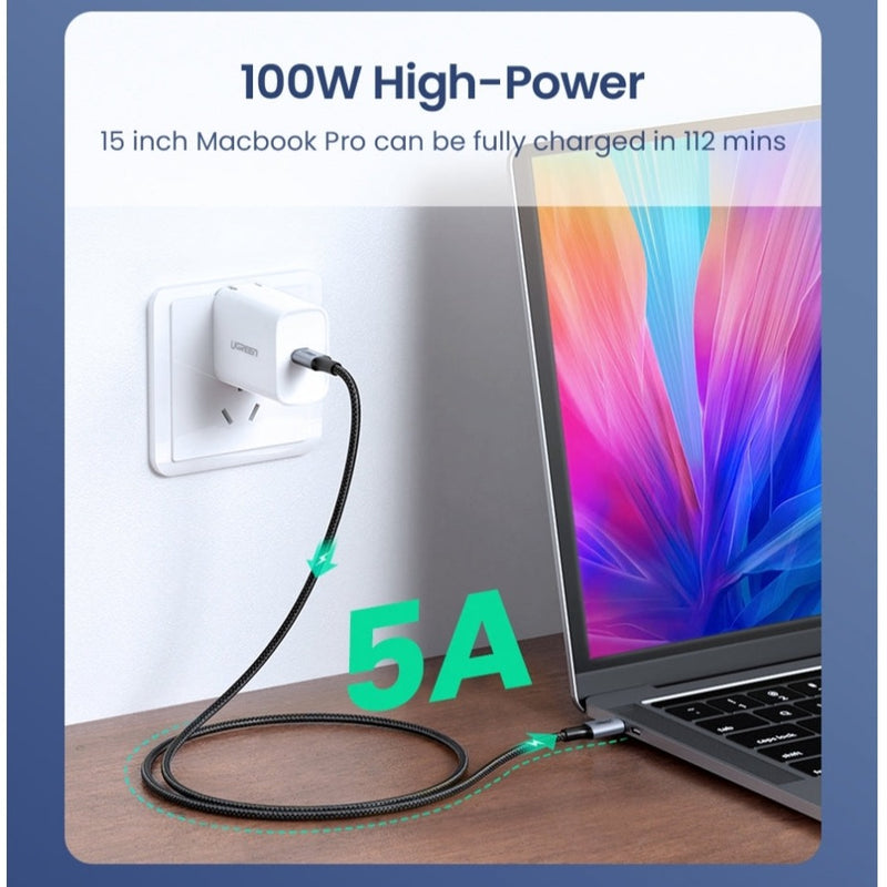 Ugreen PowerLine USB-C to USB-C 100W 1.5m - Spisc Gray, Storage & Data Transfer Cables, UGREEN, Telephone Market - telephone-market.com