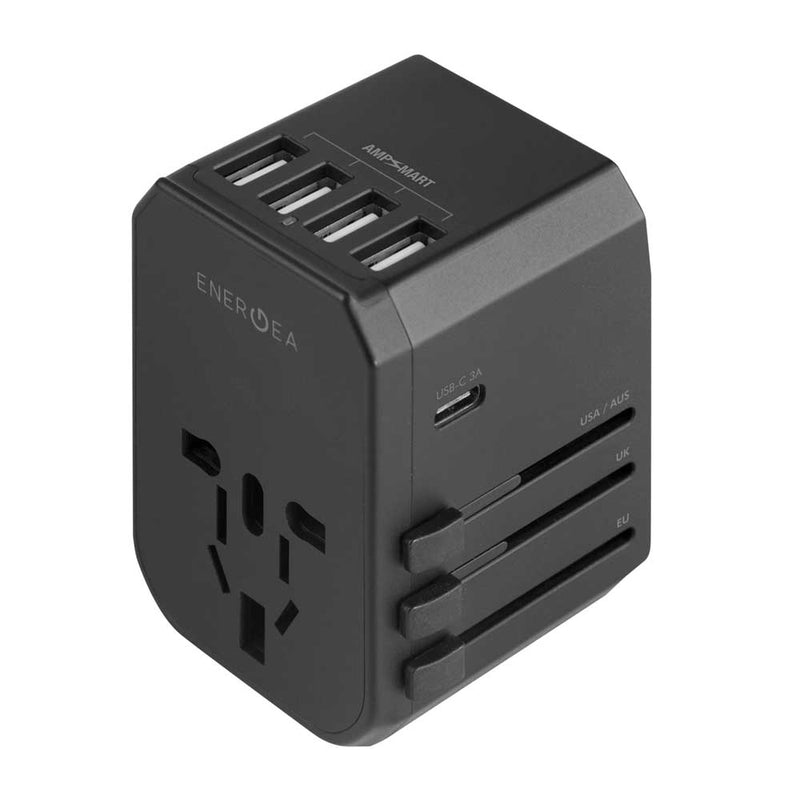 Energea Wall Charger 1 Port USB-C + 4 Port USB-A Fast Charging Adapter Travel World - Black, Power Adapters & Chargers, ENERGEA, Telephone Market - telephone-market.com