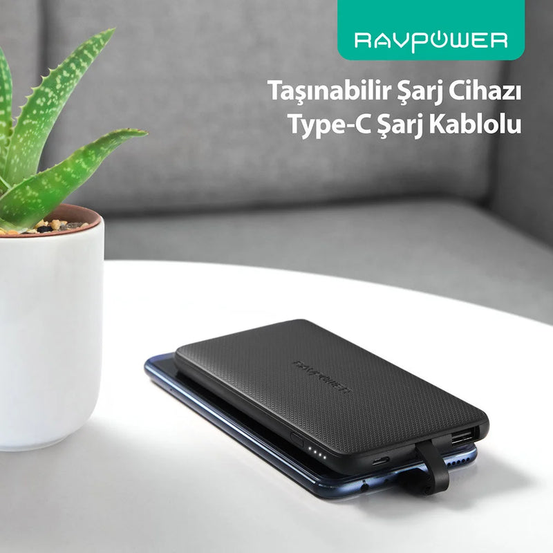 RAVPower Power Bank with Build in Type-C 10000mAh - Black, Power Bank, RAVPower, Telephone Market - telephone-market.com