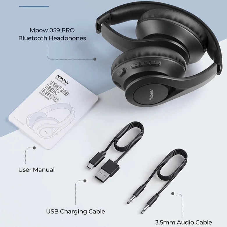 Mpow 059Lite Wireless Headphones - Black - Telephone Market
