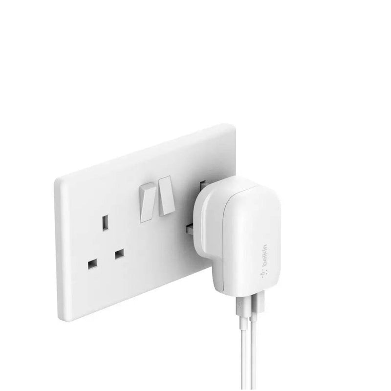 Belkin Wall Charger 32W USB-C + USB-A - White, Power Adapters & Chargers, Belkin, Telephone Market - telephone-market.com