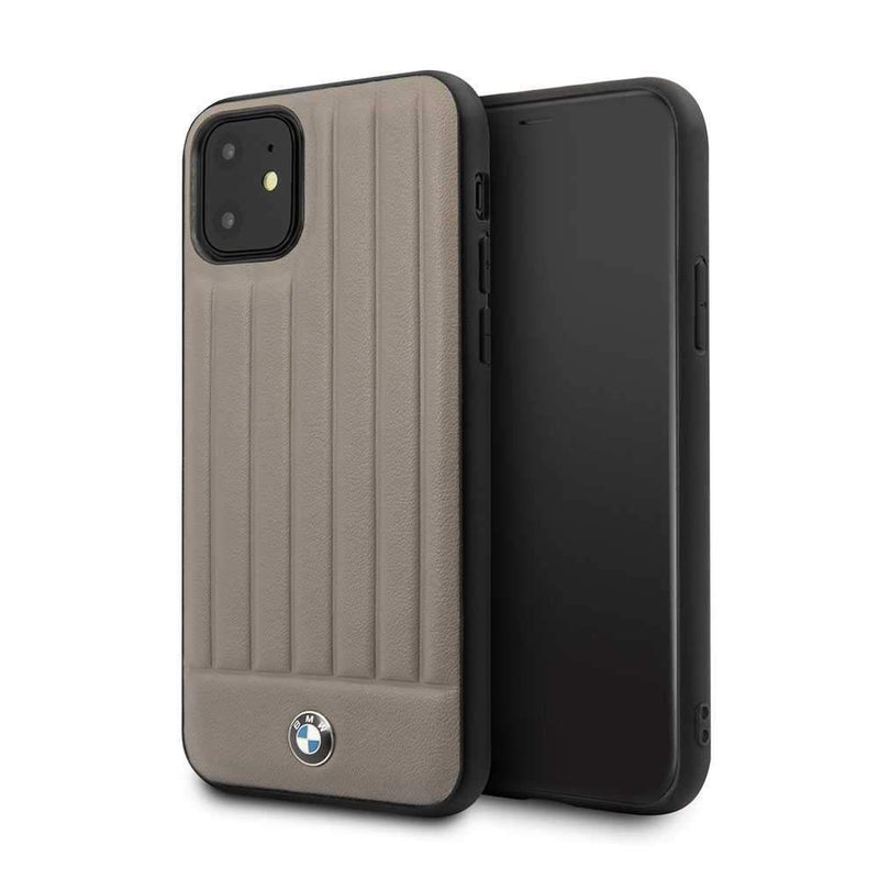 BMW For iPhone 11 Leather Hard Lines Case - Brown - Telephone Market