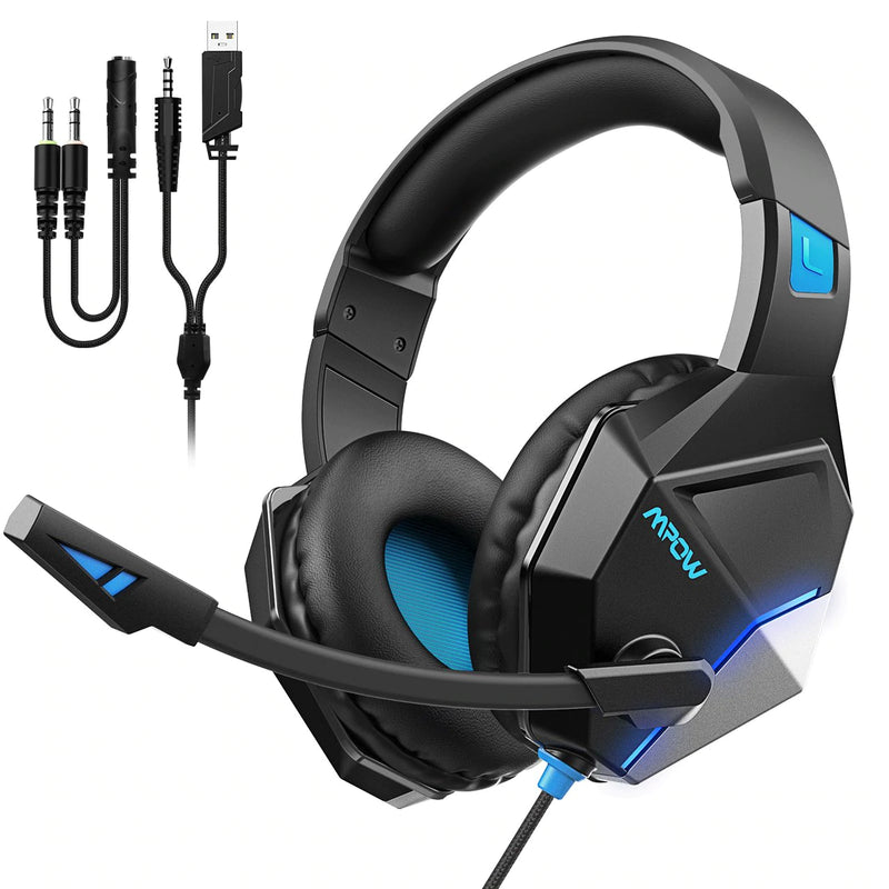 Mpow Gaming Headset Wired 3D Surround Sound - Blue - Telephone Market