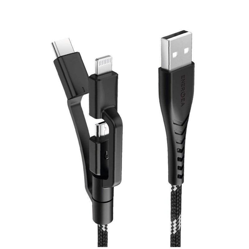 Energea PowerLine Nyloflex 3-in-1 Lightning USB-C Micro 1.5m - Black, Storage & Data Transfer Cables, ENERGEA, Telephone Market - telephone-market.com