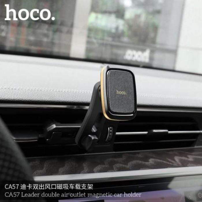 Hoco Car Holder Leader Double Air Outlet Magnetic - Black Gold - Telephone Market