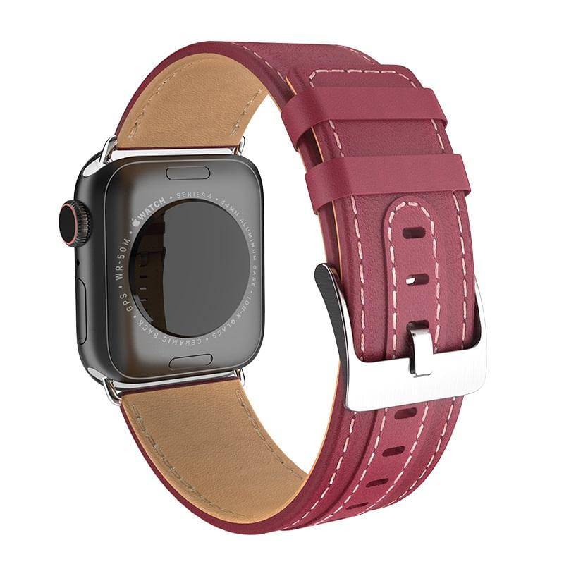 Hoco For Apple Watch Strap Leather 44/45mm - Wine Red - Telephone Market