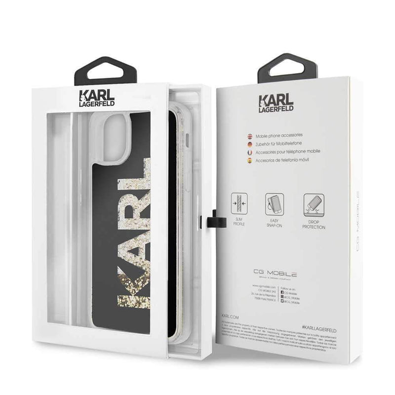 Karl Lagerfeld For iPhone 11 Pro Gold Glitter Case - Black - Telephone Market