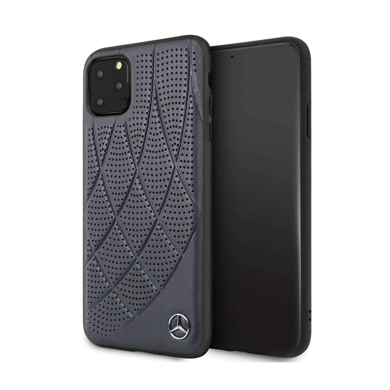 Mercedes For iPhone 11 Pro Leather Perforation Genuine Case - Blue - Telephone Market
