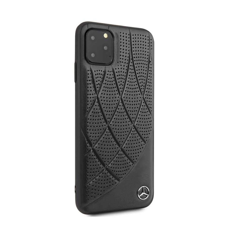 Mercedes For iPhone 11 Pro Max Leather Perforated Genuine Case - Black - Telephone Market
