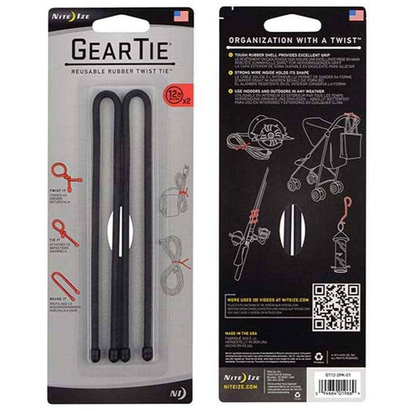 Nite Ize Gear Tie® Reusable Rubber Twist Tie™ 12 in. - 2 Pack Black - Telephone Market