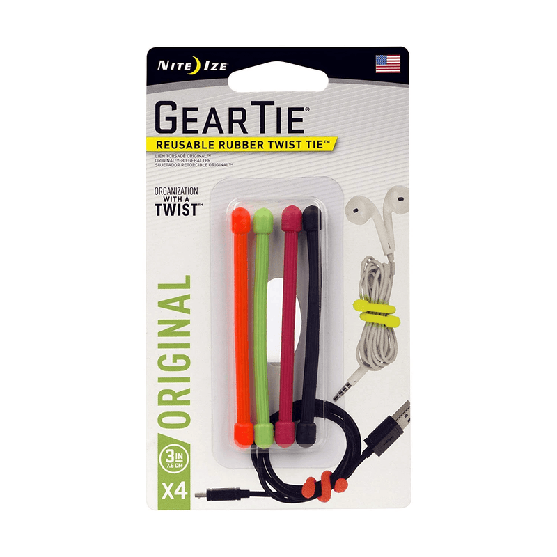 Nite Ize Gear Tie® Reusable Rubber Twist Tie™ 3 in. - 4 Pack - Assorted - Telephone Market