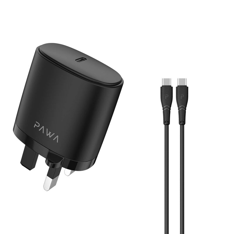 Pawa Wall Charger 20W PD With USB-C to USB-C Cable - Black, Power Adapters & Chargers, Pawa, Telephone Market - telephone-market.com