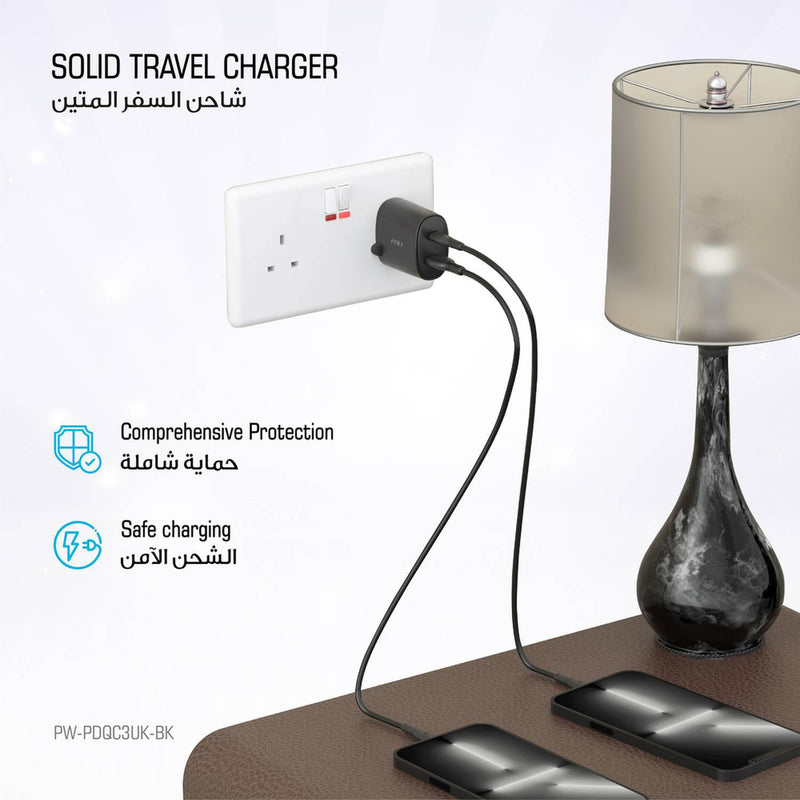 Pawa Wall Charger Dual Port - PD+QC - Black, Power Adapters & Chargers, Pawa, Telephone Market - telephone-market.com