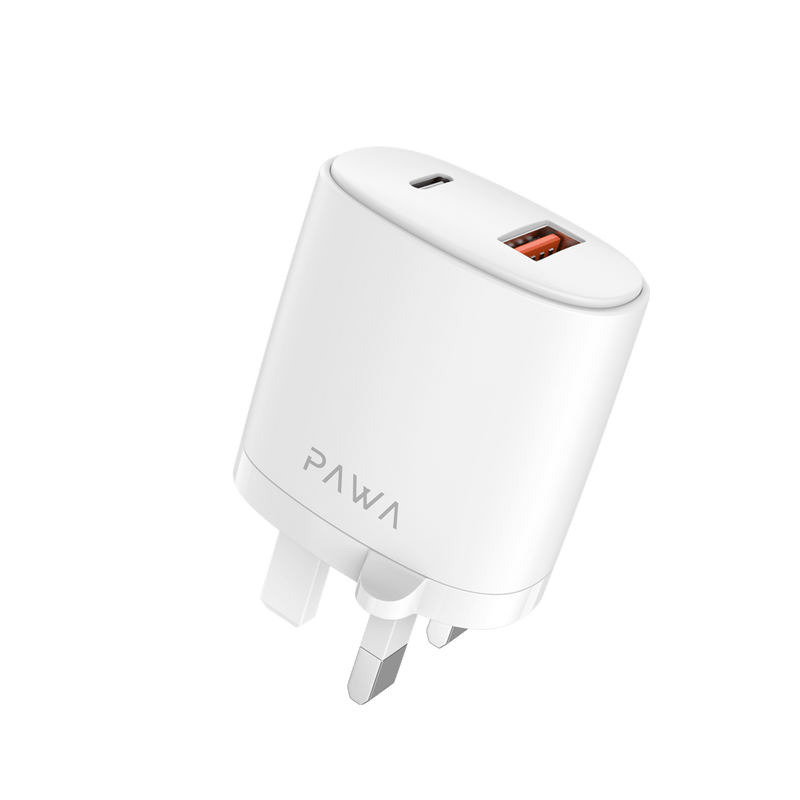 Pawa Wall Charger Dual Port PD+QC With USB-C To Lightning Cable - White, Power Adapters & Chargers, Pawa, Telephone Market - telephone-market.com