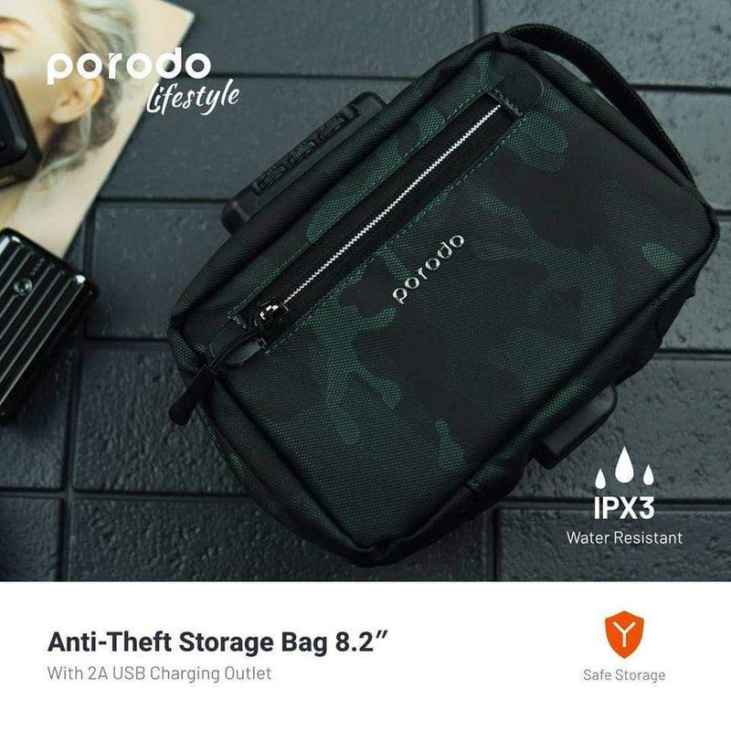 Porodo Leather Storage Bag 8.2 inch With Lock - Camo Green - Telephone Market