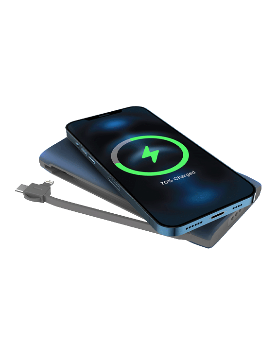 Powerology 8 in1 Station 10000mAh 20W PD QC Wireless Power Bank Built-in Cables - Blue, Power Bank, Powerology, Telephone Market - telephone-market.com