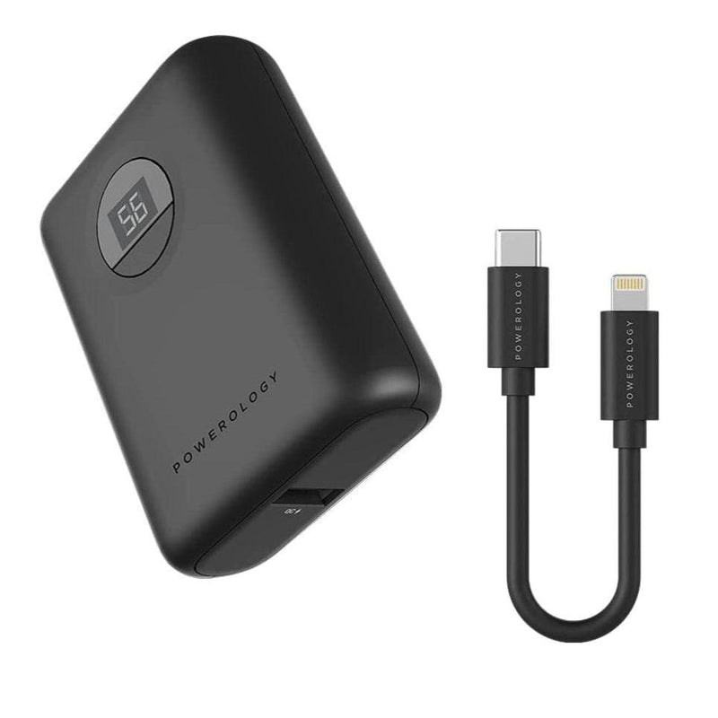 Powerology Power Bank Ultra-Compact  10000mAh PD 20W with MFi USB-C to Lightning Cable 0.9M - Black, Power Bank, powerology, Telephone Market - telephone-market.com