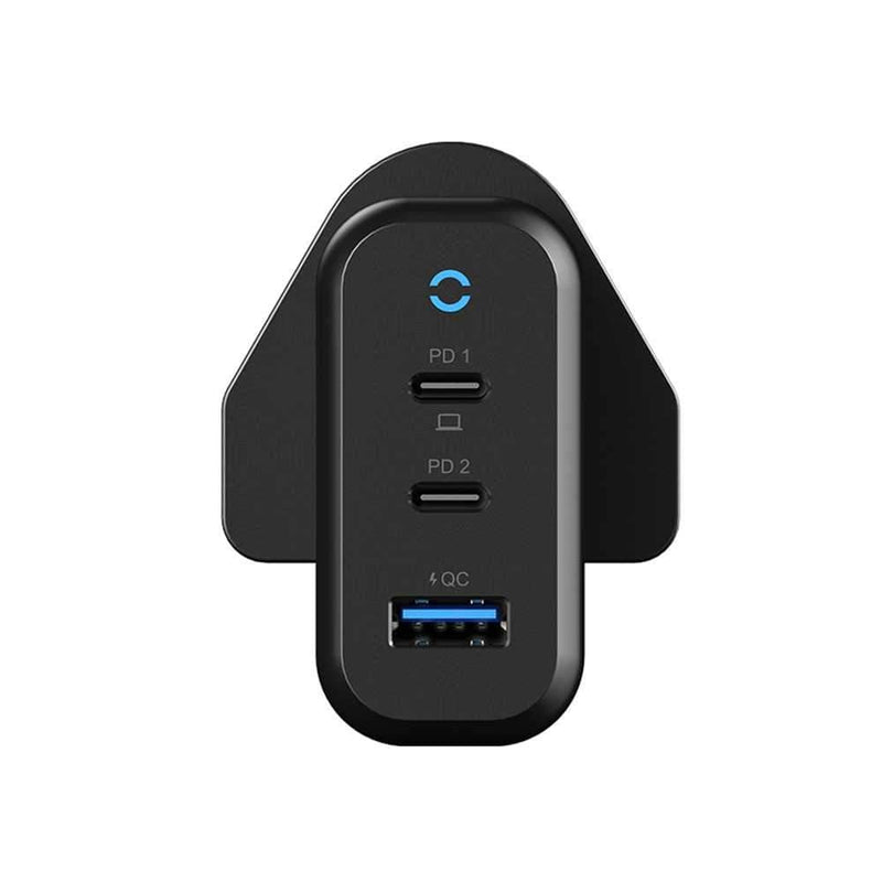 Powerology Wall Charger 3-Port 65W GaN Charger with PD - Black, Power Adapters & Chargers, Powerology, Telephone Market - telephone-market.com