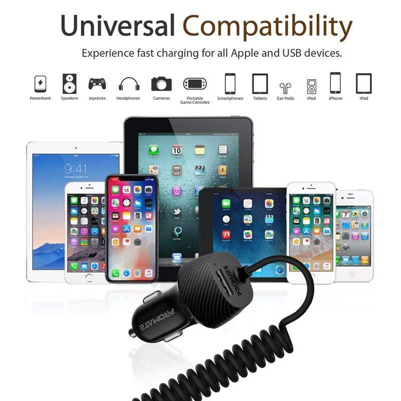 Promate Car Charger VolTrip-i Lightning Cable - Black - Telephone Market
