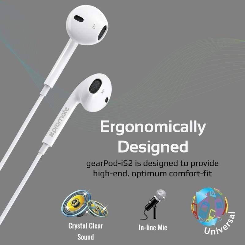 Promate Earbuds Lightweight Stereo - White - Telephone Market