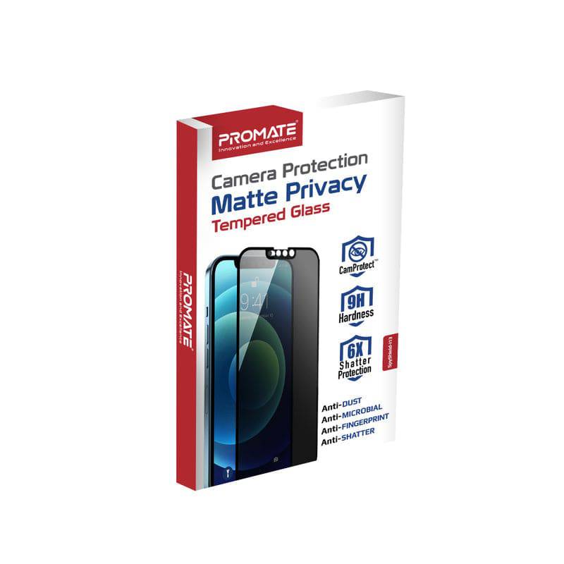 Promate For iPhone 13 Pro Max SpyShield CamProtect™ Matte Privacy Tempered Glass, Screen Protectors, Promate, Telephone Market - telephone-market.com
