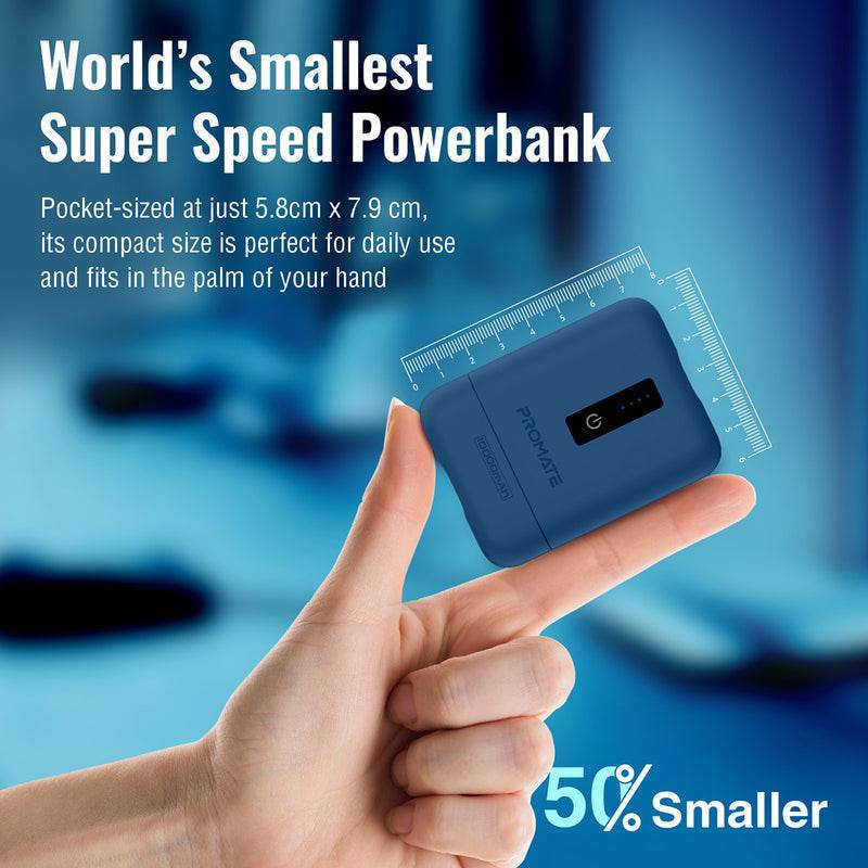 Promate Power Bank 10000mAh Super Mini - Blue, Power Bank, Promate, Telephone Market - telephone-market.com
