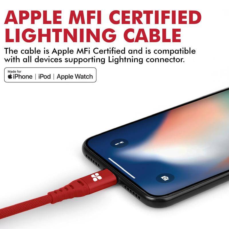 Promate PowerLine Nervelink USB-A to Lightning 2m - Red - Telephone Market