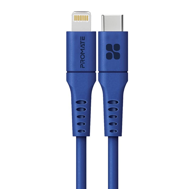 Promate PowerLine PowerLink USB-C to Lightning 2m - Blue, Storage & Data Transfer Cables, Promate, Telephone Market - telephone-market.com