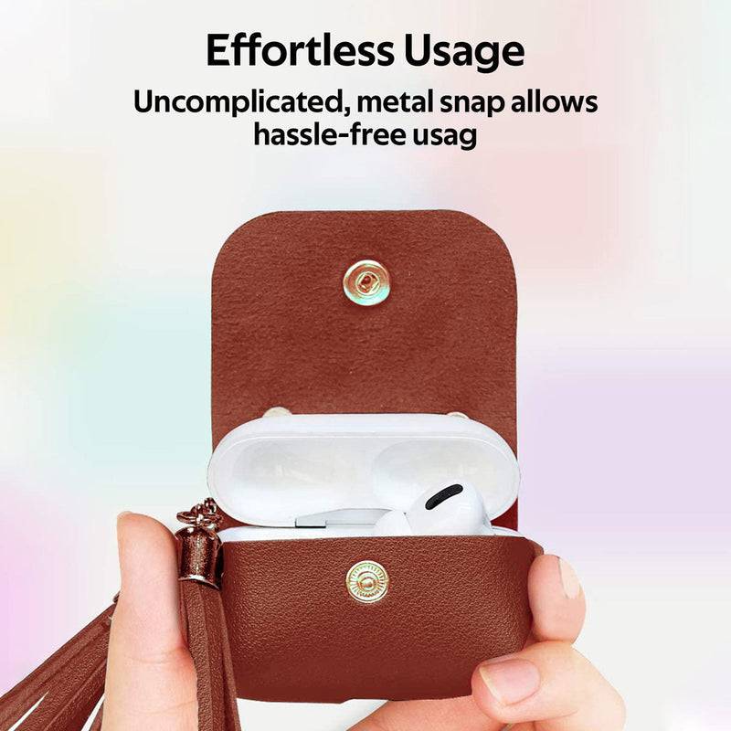 Promate Tassel-Pro Trendy Leather Protective Case for AirPods Pro - Brown, Headphone & Headset Accessories, Promate, Telephone Market - telephone-market.com