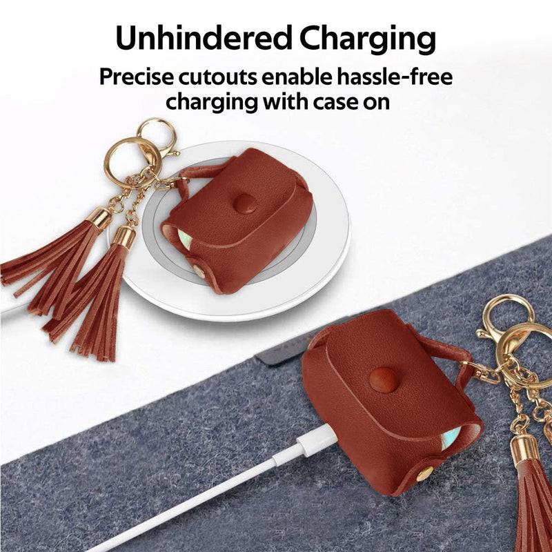 Promate Tassel-Pro Trendy Leather Protective Case for AirPods Pro - Brown, Headphone & Headset Accessories, Promate, Telephone Market - telephone-market.com
