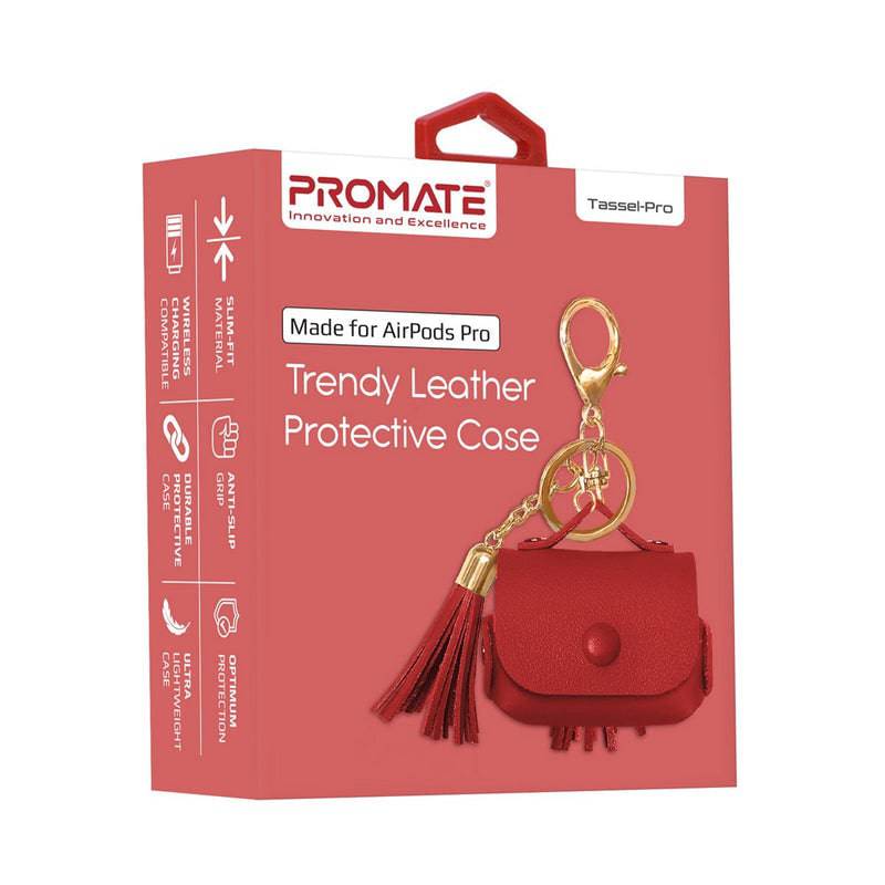 Promate Tassel-Pro Trendy Leather Protective Case for AirPods Pro - Red, Headphone & Headset Accessories, Promate, Telephone Market - telephone-market.com