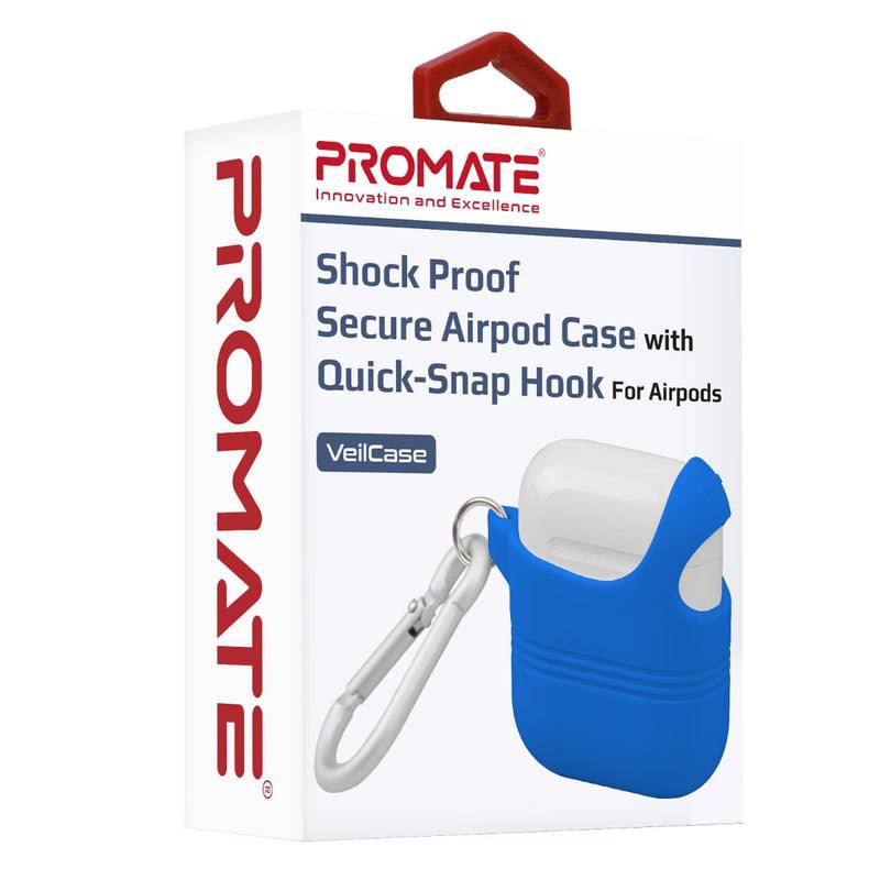 Promate Velicase Shock Proof Secure Airpod Case with Quick-Snap Hook - Blue, Headphone & Headset Accessories, Promate, Telephone Market - telephone-market.com