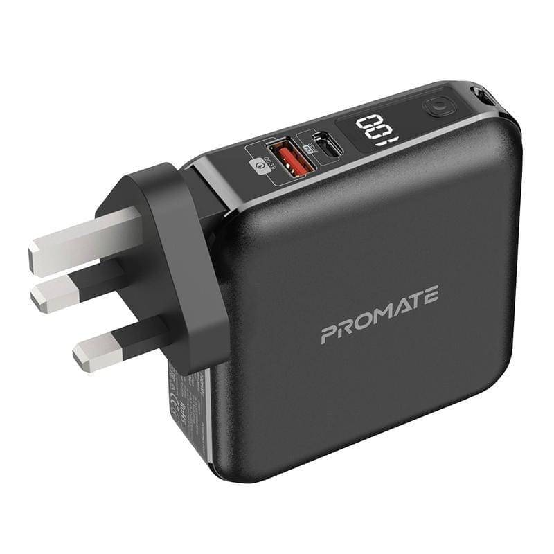 Promate Wall Charger 2-Port 20W with Power Bank 15000mAh - Black, Charger, Promate, Telephone Market - telephone-market.com