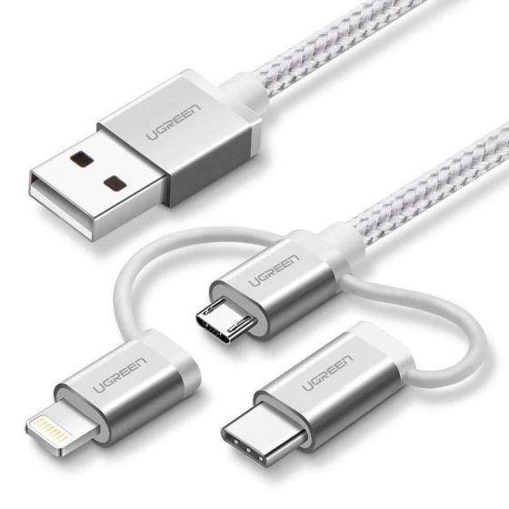 Ugreen PowerLine 3-in-1 USB-A to Lightning USB-C Micro - Silver - Telephone Market