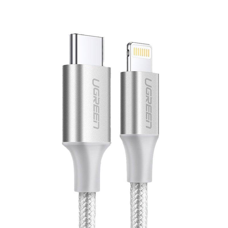 Ugreen PowerLine USB-C To Lightning Braided 1.5m - Silver, Storage & Data Transfer Cables, UGREEN, Telephone Market - telephone-market.com