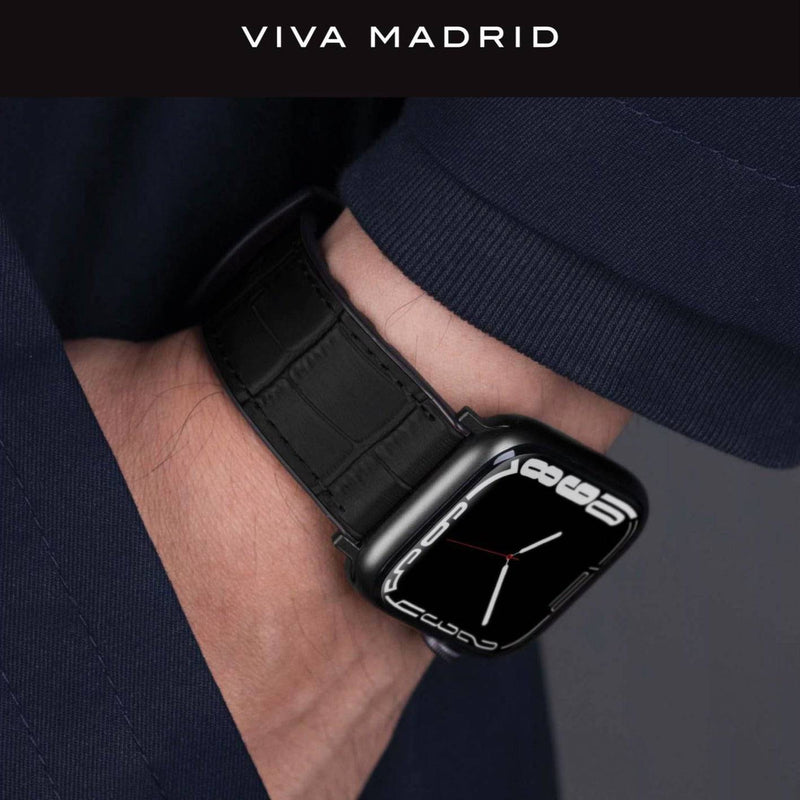 Viva Madrid For Apple Watch 44/45mm Ventrux Crox Leather Strap - Black, Smart Watch Band, Viva Madrid, Telephone Market - telephone-market.com