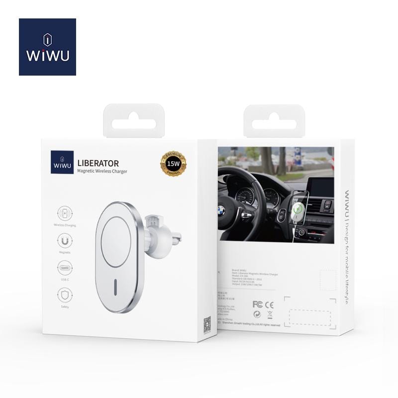WiWU Magnetic Wireless Car Charger Liberator 15W - Silver - Telephone Market